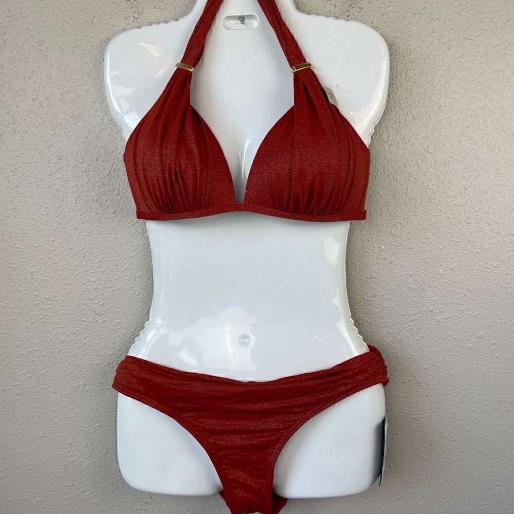 NWT Kenneth Cole New York Burnt Orange Metallic Bikini Size XL 36 B/C